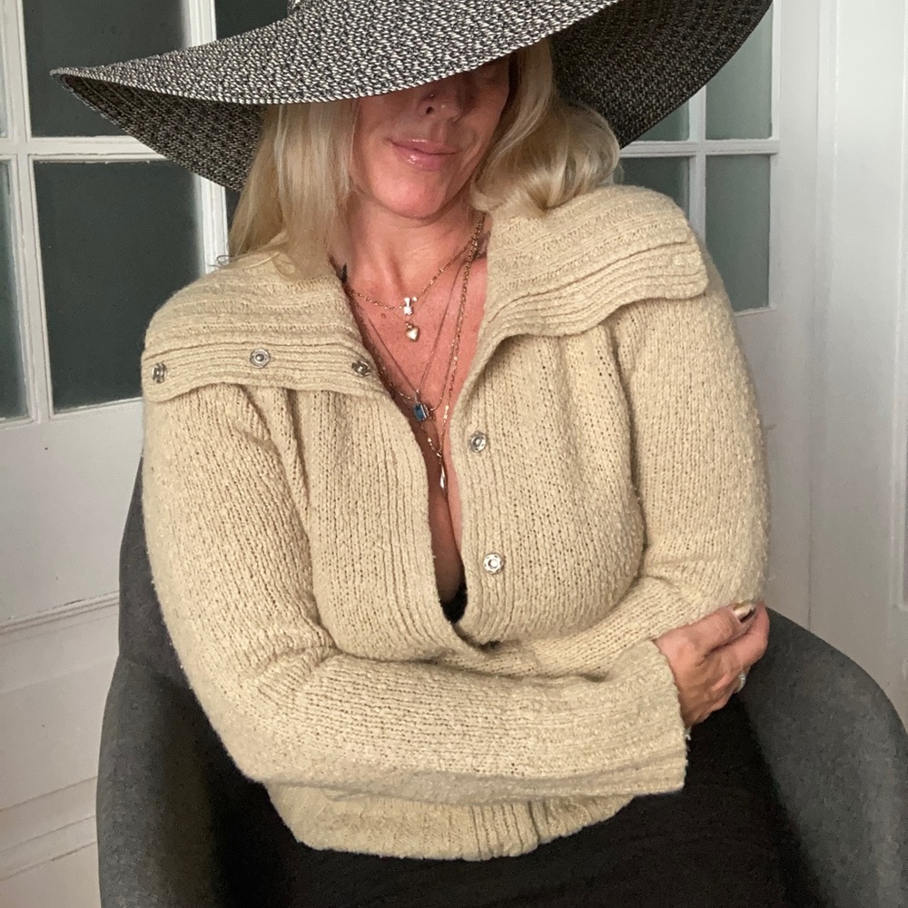 ❌SOLD❌MED•JACOB CONNEXION•WOOL BLEND SANDY BEIGE CARDIGAN• - Picture 2 of 9